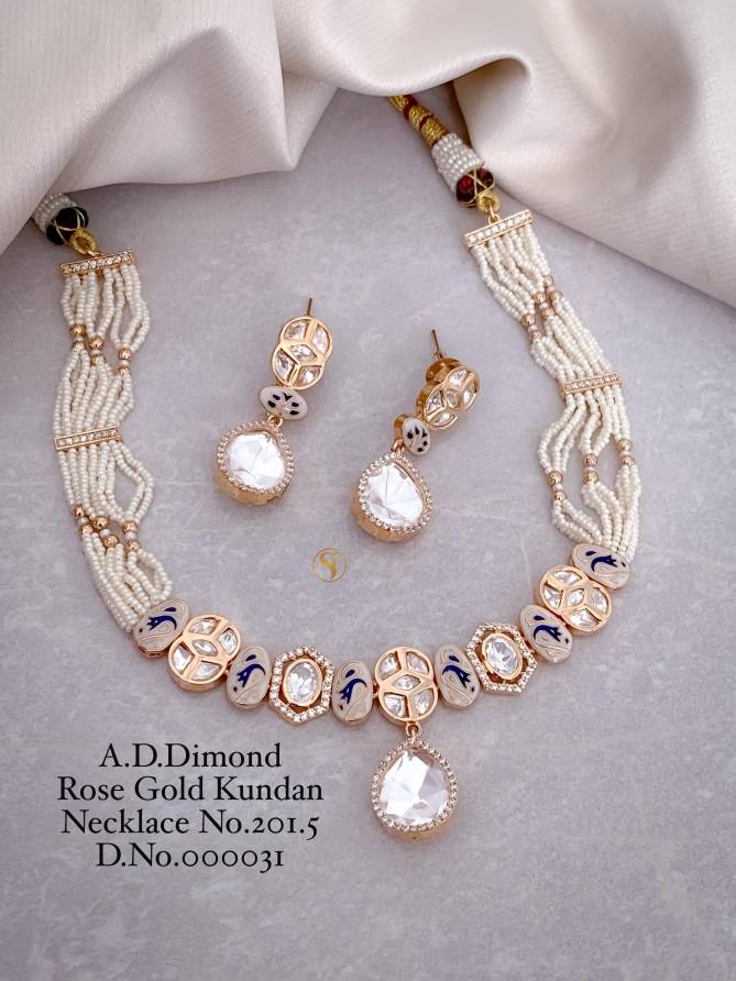 4 Designer AD Diamond Rose Gold Kundan Necklace Wholesale Shop In Surat
